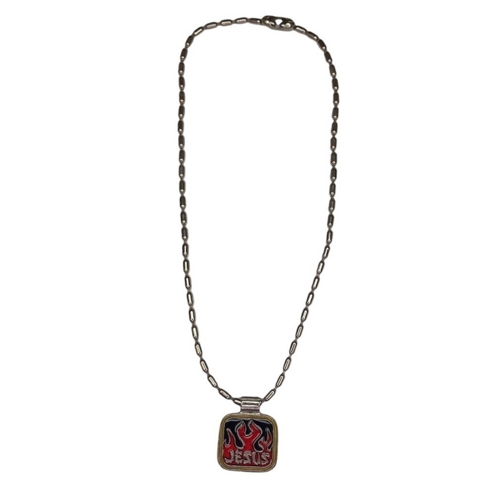 Vintage Y2K Jesus Fire Necklace 2001 Enamel Unisex Christian